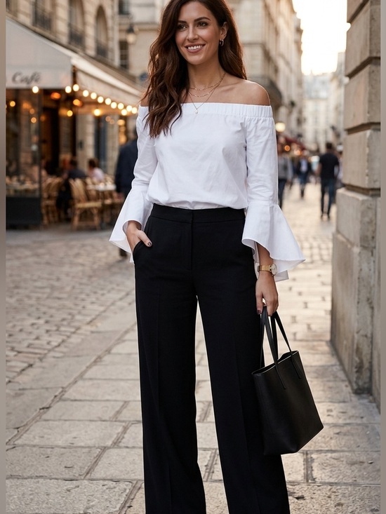 White House Black Market Tops - White House Black Market Womens Off-Shoulder Bell Sleeve White Blouse Size LARGE